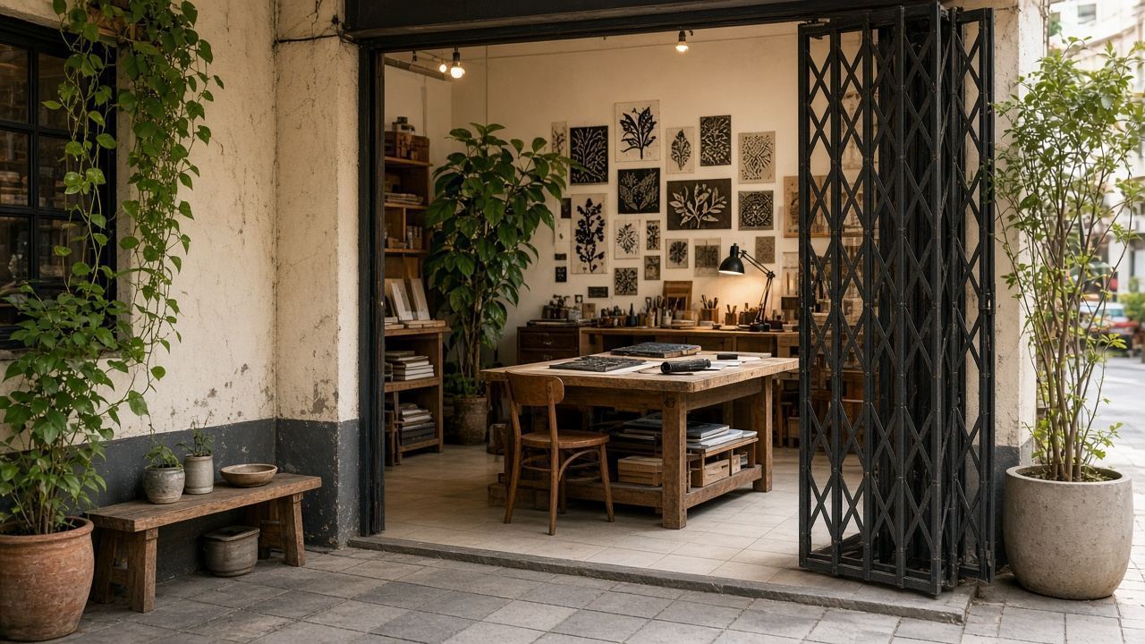 Printmaking / linocut studio workspace at Studio Inartpostf